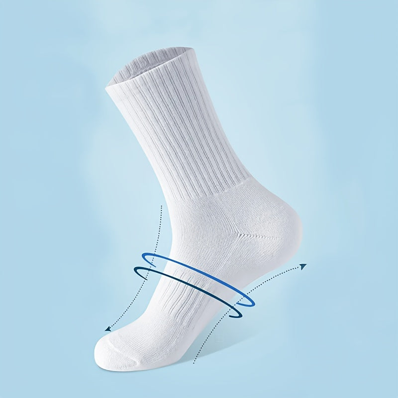 5 Pairs Men's Solid Crew Socks Breathable Casual Unisex Socks Outdoor