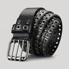 Men's Square Rivet Belt Hip Hop Rock Punk Y2K Style Double Row Pin Buckle Jeans