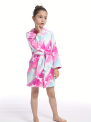 Girls Flannel Hooded Bathrobe Kids Robes Cartoon Patterned Soft Sleepwear