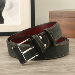 Men's Leather Suede Fabric Belt Pin Buckle 1.5in Wide