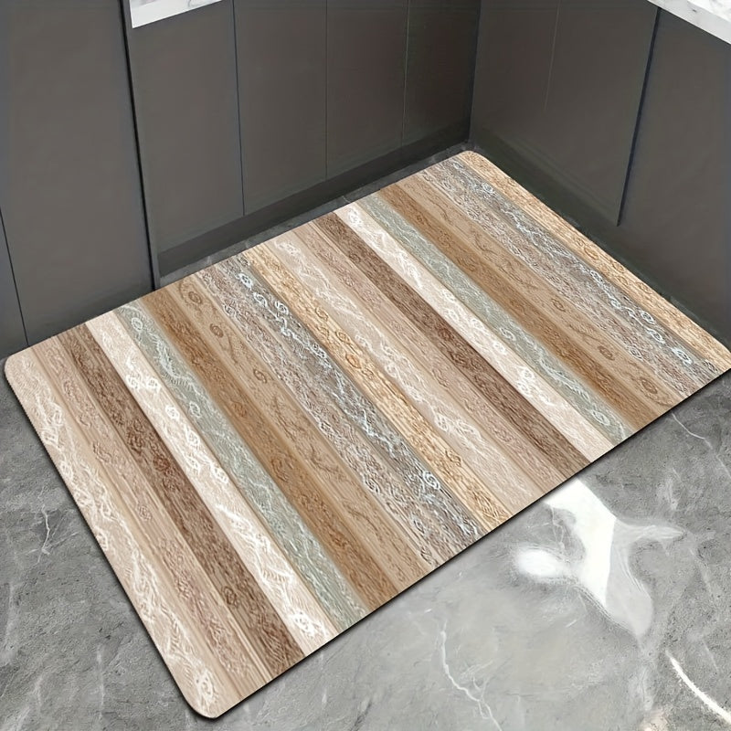 Minimalist Area Rug Wooden Striped Pattern Washable Mat for Bedroom Living Room