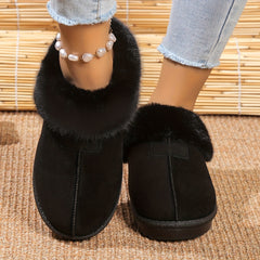 Women's Fuzzy Trim Snow Boots Slip on Comfortable Slippers