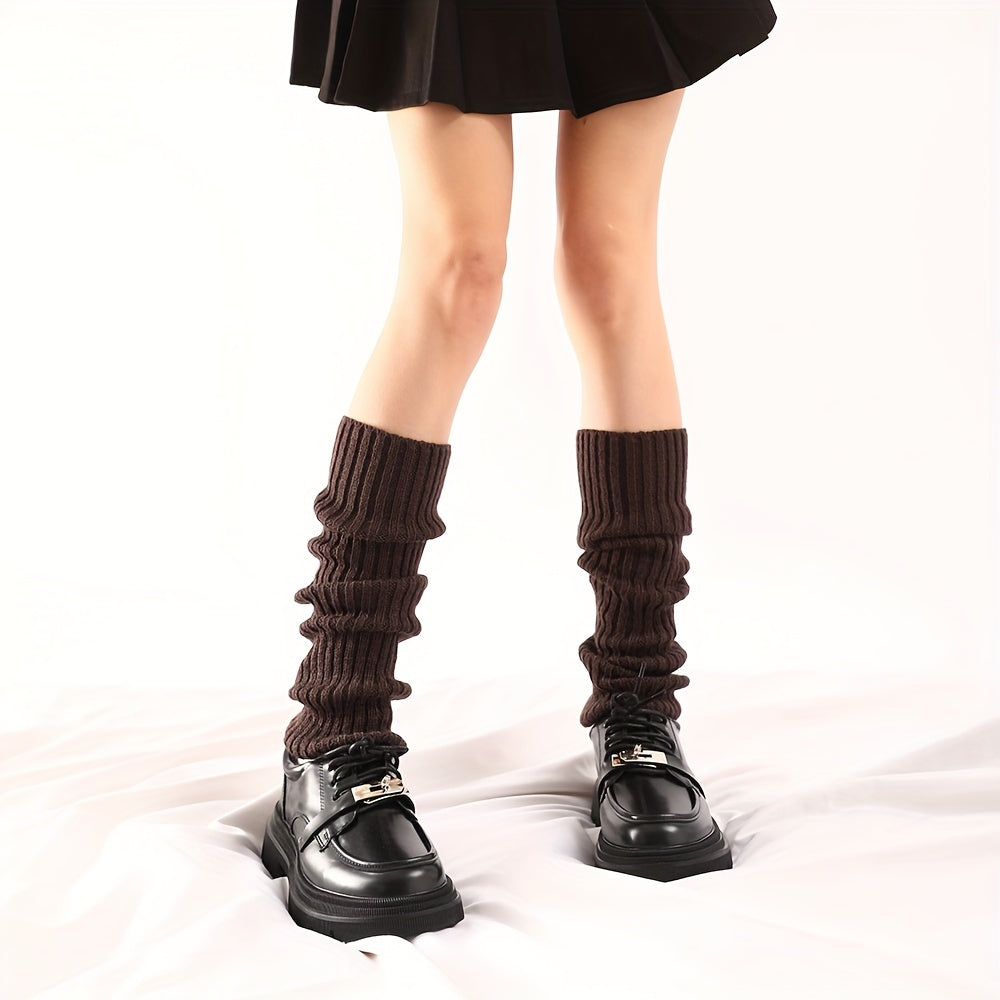 Rib Knit Leg Warmers Solid Knee High Socks Women's Stockings