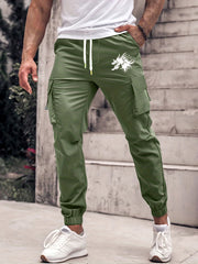 Dragon Pattern Cargo Pants Men's Flap Pocket Work Trousers