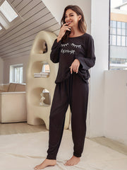 Letter Print Pajama Set Long Sleeve Top & Pants
