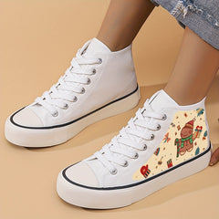Christmas Cartoon Print Chunky Canvas Sneakers High Top Skate Shoes
