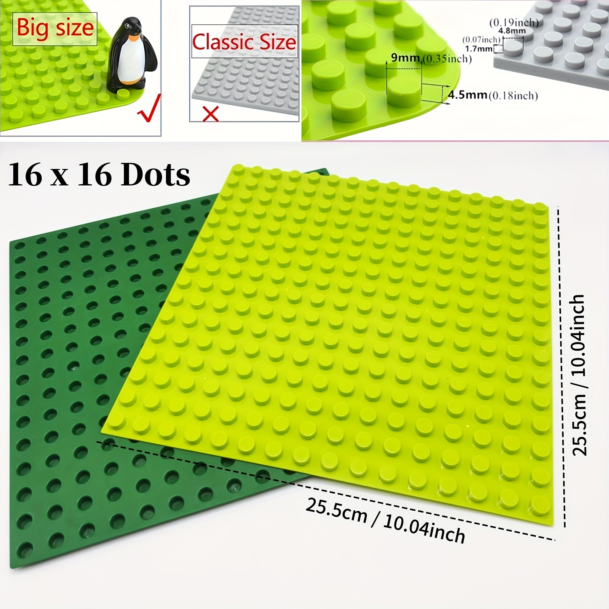 2pcs Large Particle Baseplate 16 x 16 Dot Building Blocks Baseplate