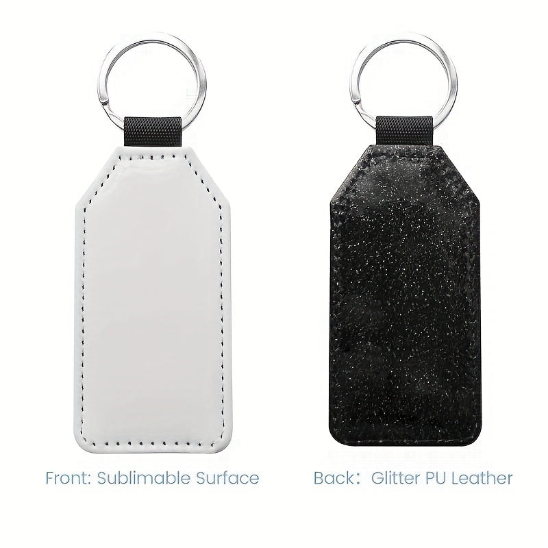 10pcs Sublimation PU Leather Glitter Keychain Single Side Printing