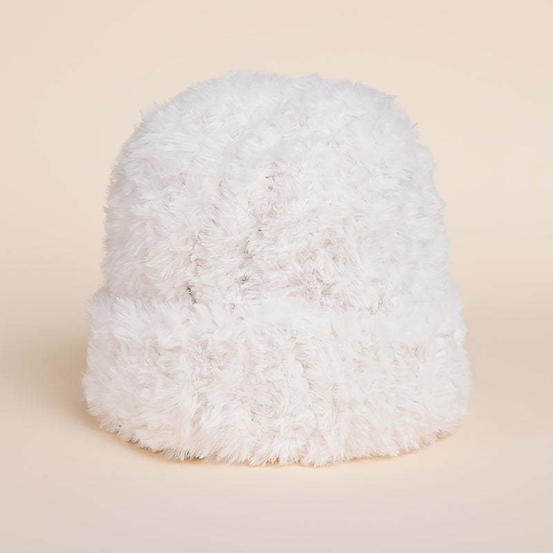Winter Women's Warm Velvet Hat With Colorful Buttons Solid Thick Bucket Hat