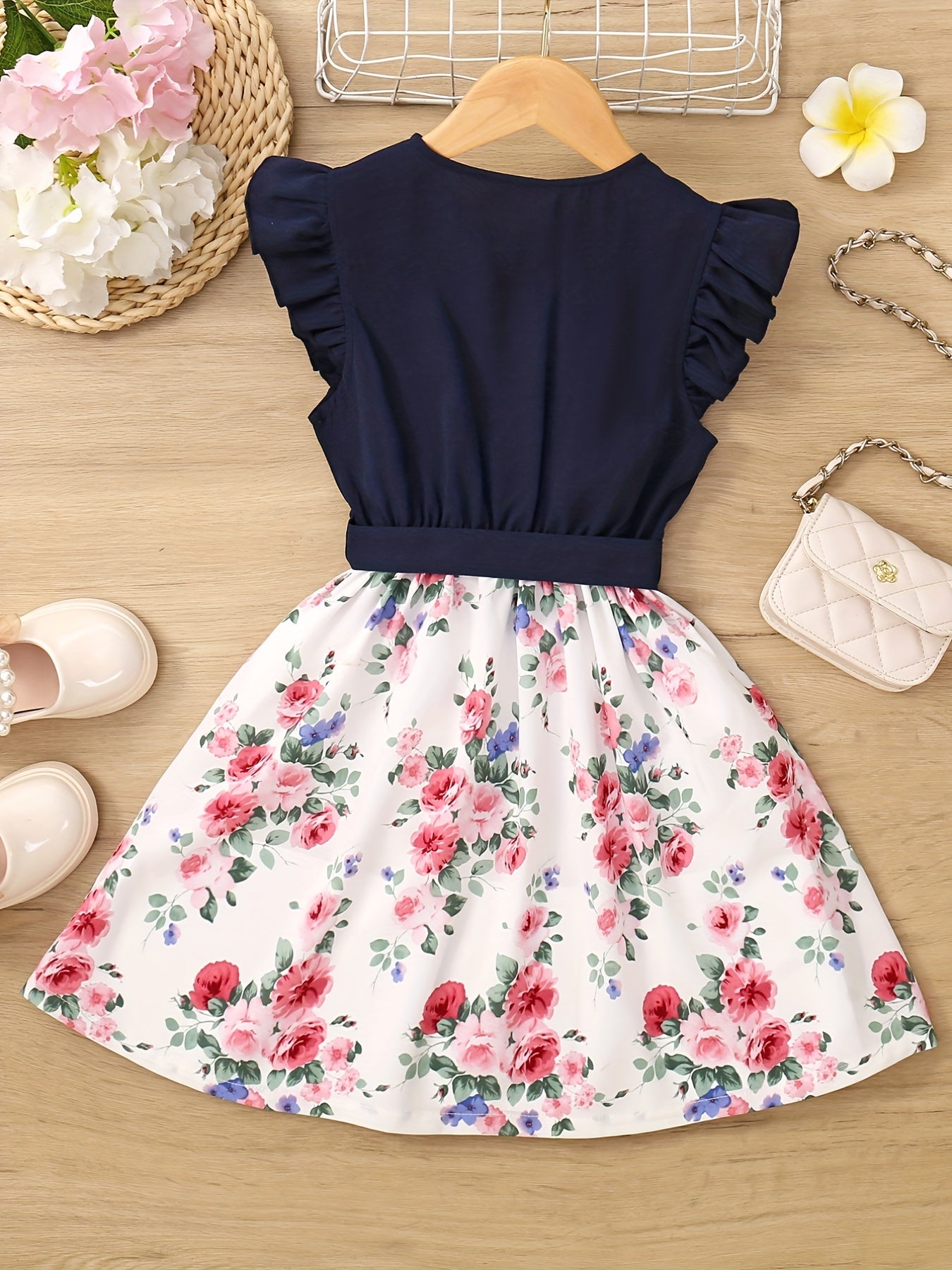Toddler Girls Ruffled Sleeve Floral Princess Dress for Party Beach Vacation