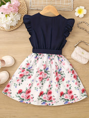 Toddler Girls Ruffled Sleeve Floral Princess Dress for Party Beach Vacation