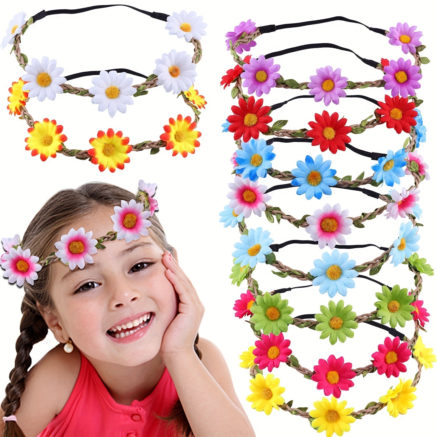 Girls Sunflower Headband Multicolor Floral Wreath for Wedding