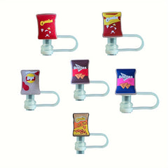 4pcs Cartoon Straw Tip Cover Reusable Silicone Cap + 1pc Straw Cap