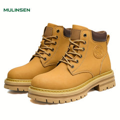 Men's Service Boots Yellow Stitching Casual Lace Walking Shoes Ankle Boots