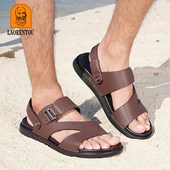 LAORENTOU Men's Leather Sandals Lightweight Quick Dry Beach Shoes