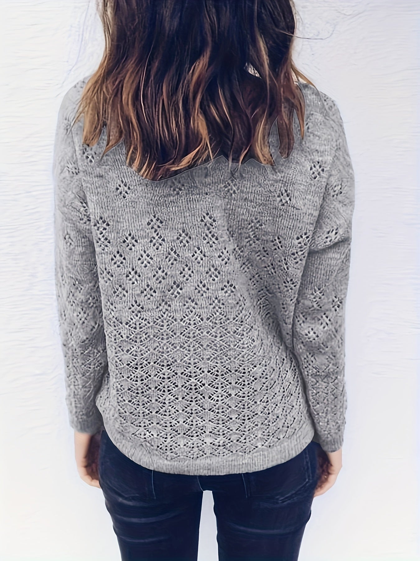 Casual Cardigan Women's Plus Solid Hollow Out Long Sleeve