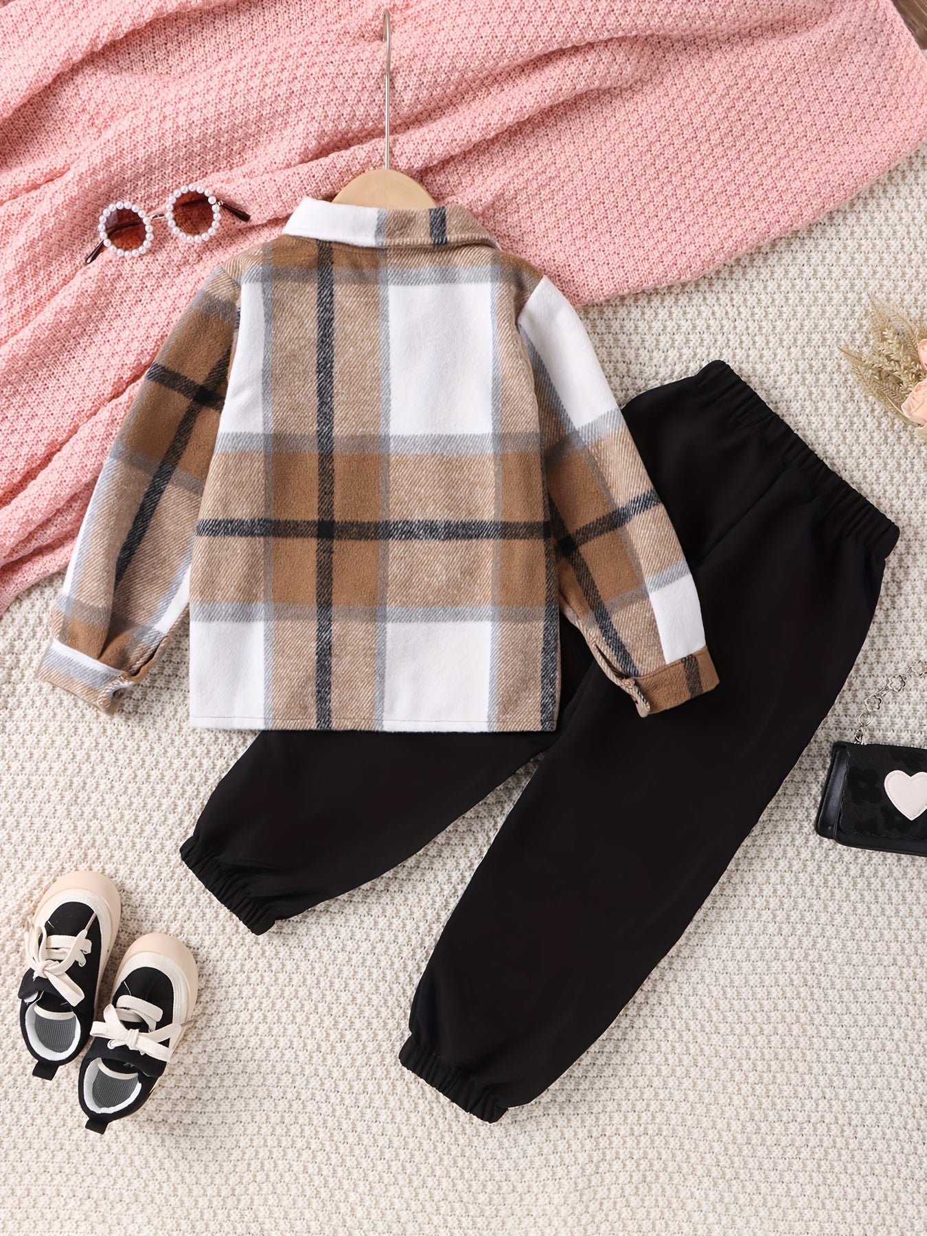 Toddler Boy's Plaid Shirt & Sweatpants Set Casual Outfits Kids Spring Fall