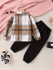 Toddler Boy's Plaid Shirt & Sweatpants Set Casual Outfits Kids Spring Fall