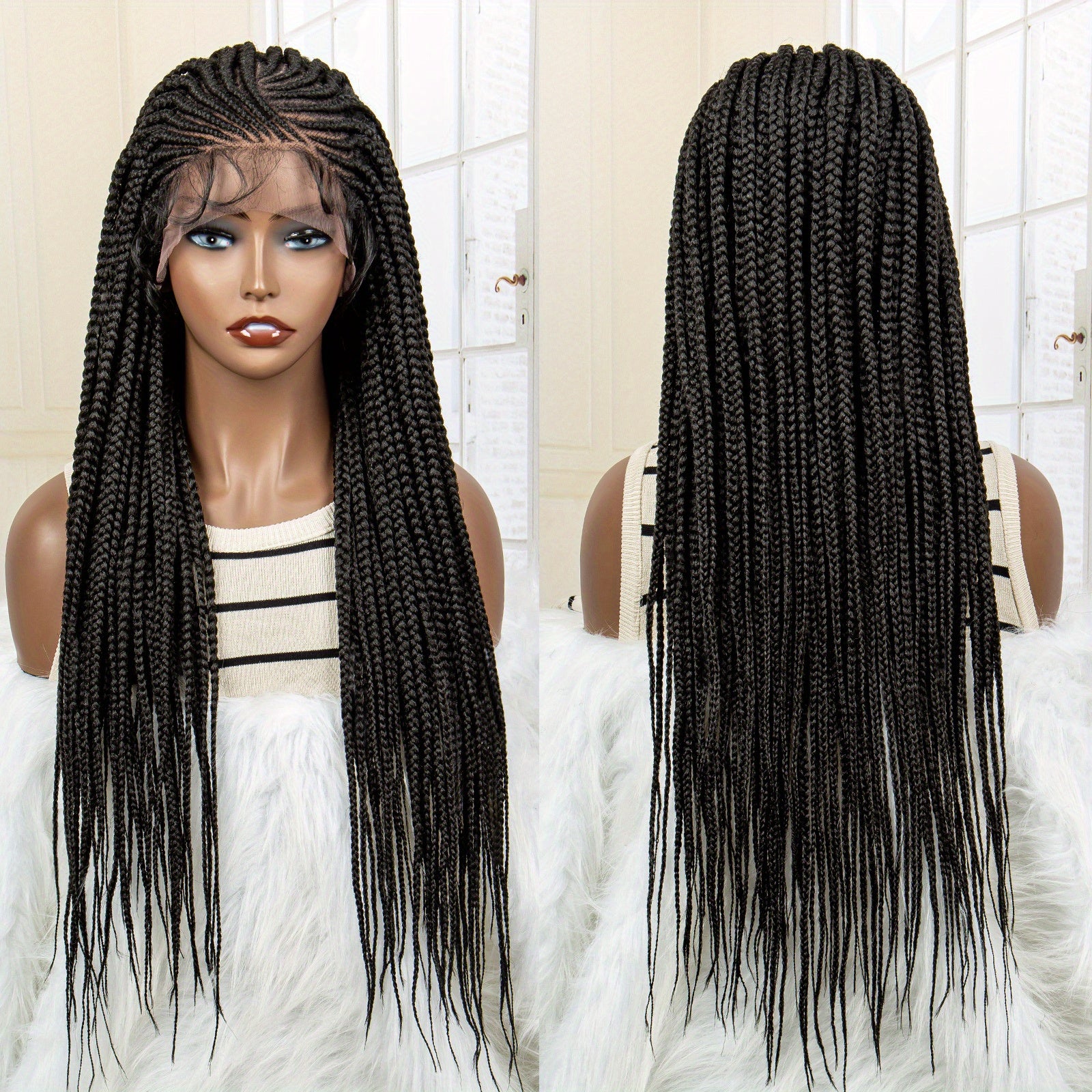 Knotless Long Box Braid Hair Wigs Synthetic Fiber Lace Front Hair Wigs For Women