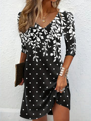 Casual Dress Women's Floral & Polka Dot Print Long Sleeve