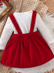 Baby Girls Autumn Romper & Skirt Set with Bow