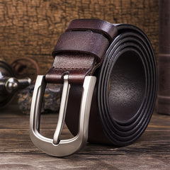 Men's Cowhide Leather Belt Retro Middle-aged & Young Pin Buckle Belt