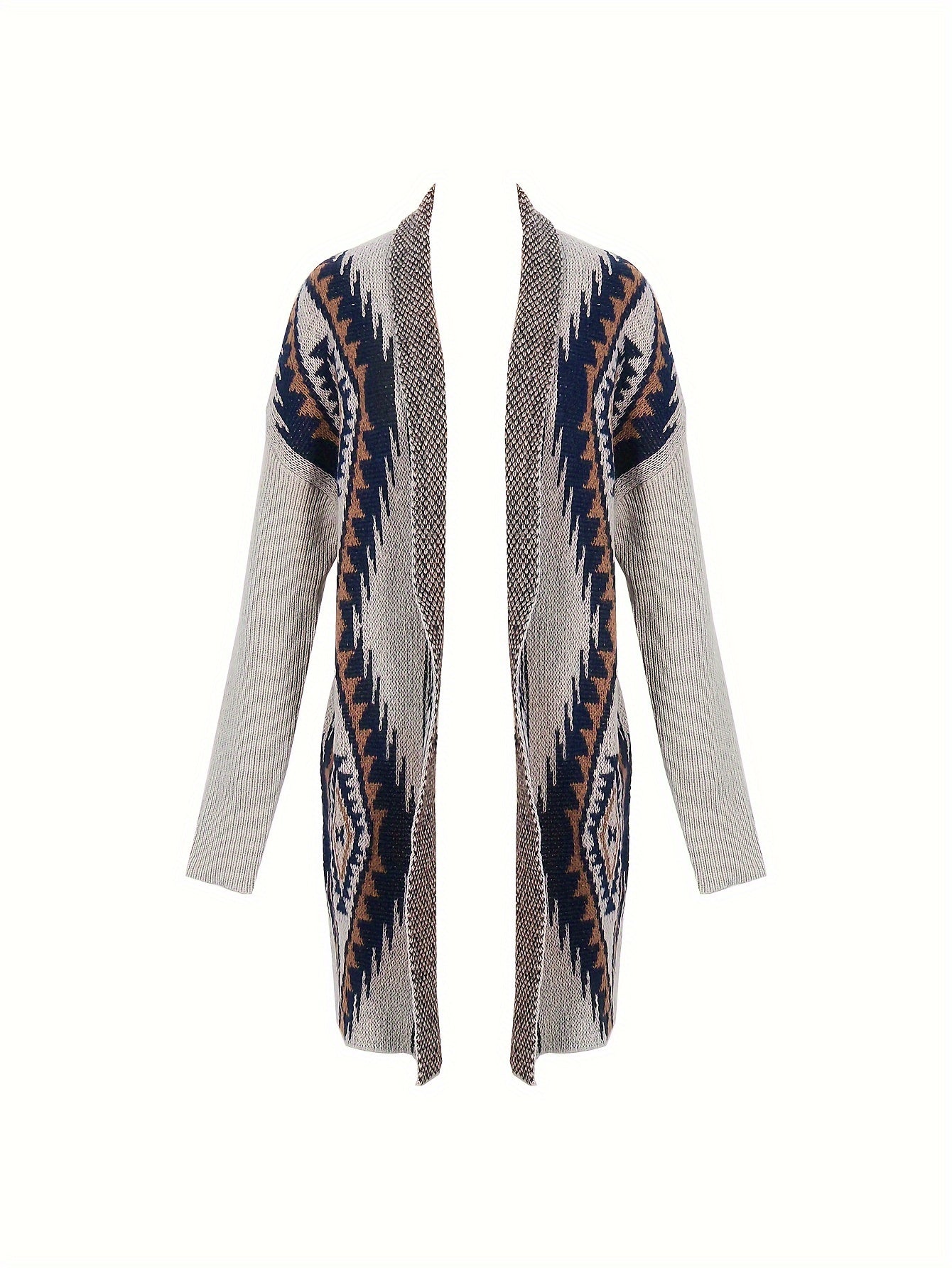 Women's Plus Geometric Print Long Sleeve Cardigan