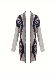 Women's Plus Geometric Print Long Sleeve Cardigan