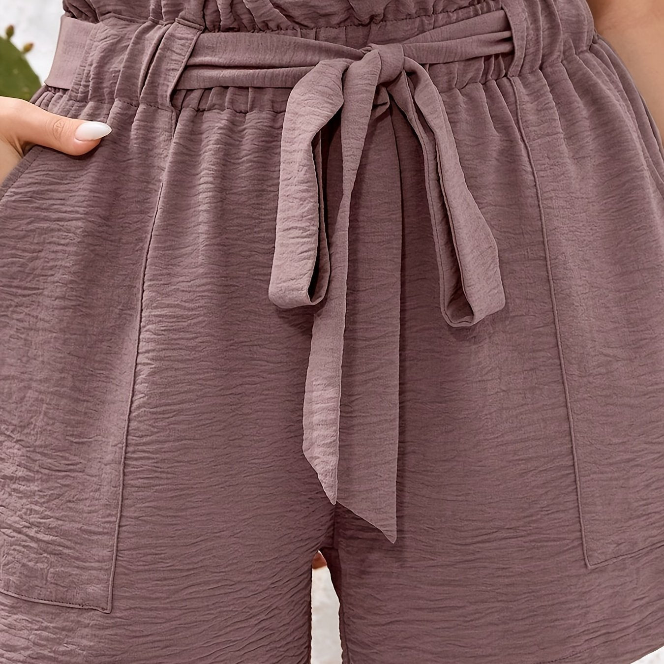Casual Shorts Women's Plus Textured Loose Fit Shorts With Belt