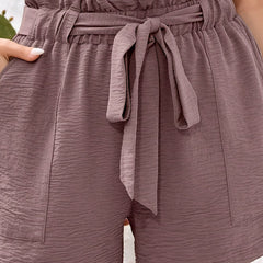 Casual Shorts Women's Plus Textured Loose Fit Shorts With Belt