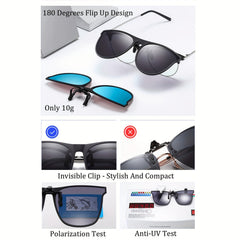 Polarized Clip on Sunglasses TR90 Frame Flip Up Sun Protection Men
