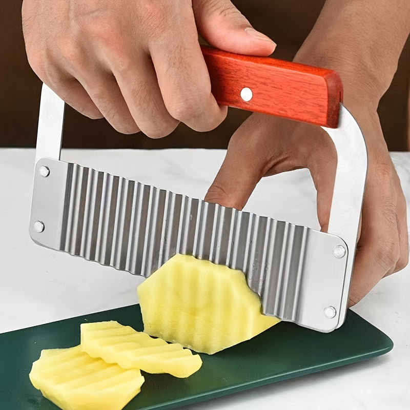 Crinkle Potato Cutter Wavy Chopper Stainless Steel Blade Kitchen Tool