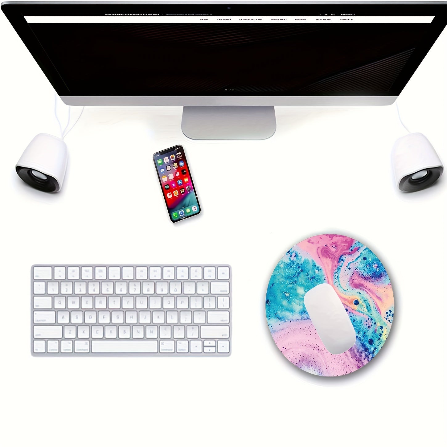 Pink Marble Art Mouse Pad Round Non Slip Rubber Mousepad