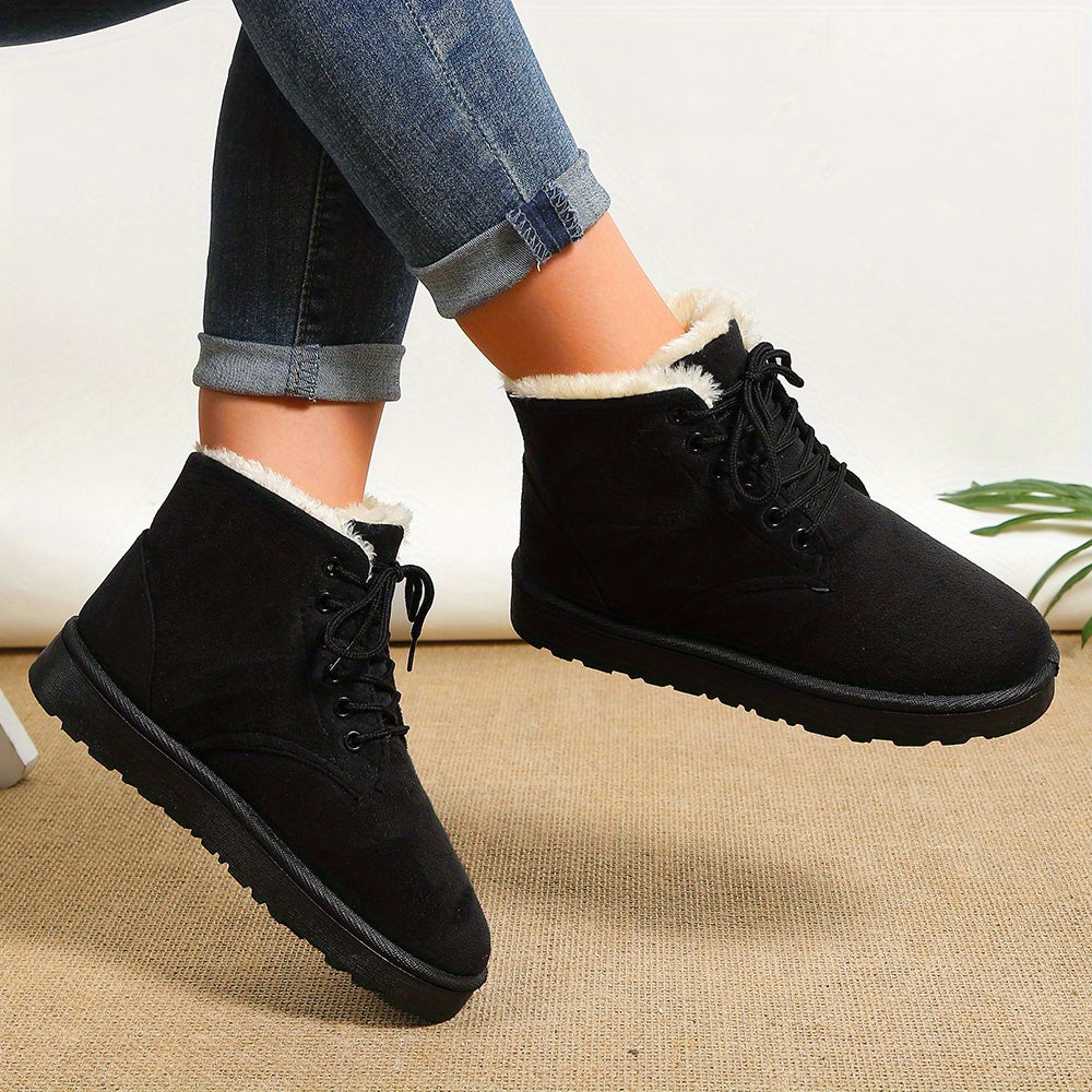 Women's Plush Inner Snow Boots Lace Up Winter Ankle Boots