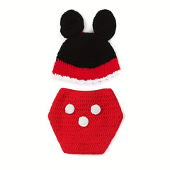 2pcs Boys Mouse Polka Dot Knit Hat Underwear Bottoms Wool Photography Suit