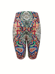 Paisley Print Wide Leg Shorts Elastic Waist Casual Women's Clothing