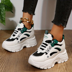 Women's Chunky Sneakers Low Top Height Increasing Lace Up Shoes
