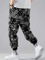 Men's Graphic Cargo Pants With Drawstring Comfy Casual Slightly Stretch Pants