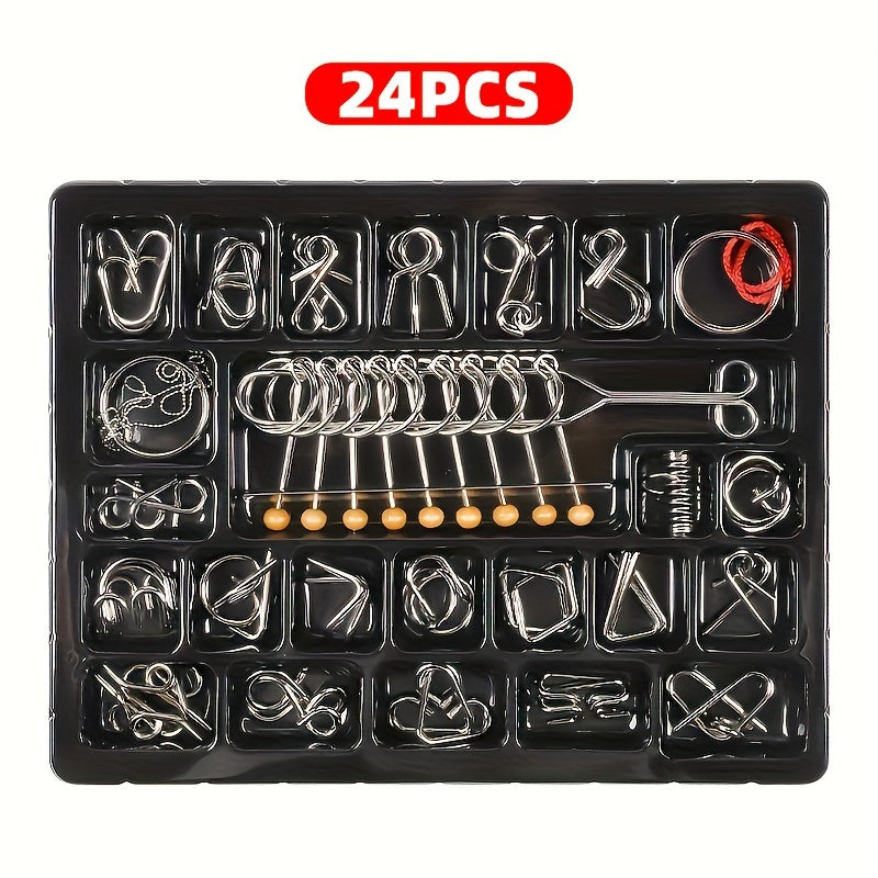 Set Of 24 Golden Puzzle Rings Nine ring Set Educational And Puzzle solving Toy