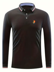 Men's Goldfish Print Polo Shirt Casual Long Sleeve S