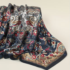 Boho Paisley Print Bandana Vintage Flower Pattern Satin Shawl Silk Square Scarf