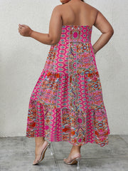 Boho Tube Dress Women's Plus Shirred Tribal Print Ruffle Trim