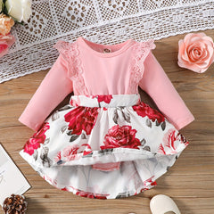 Baby Girl's Floral Romper Dress Ruffle Long Sleeve Puffy Dress
