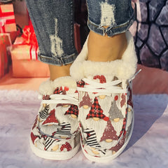 Christmas Elements Pattern Women's Snow Boots Flat Warm Winter Canvas Shoes