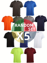 5pcs Men's Crew Neck T-shirt for Fitness Gym Running