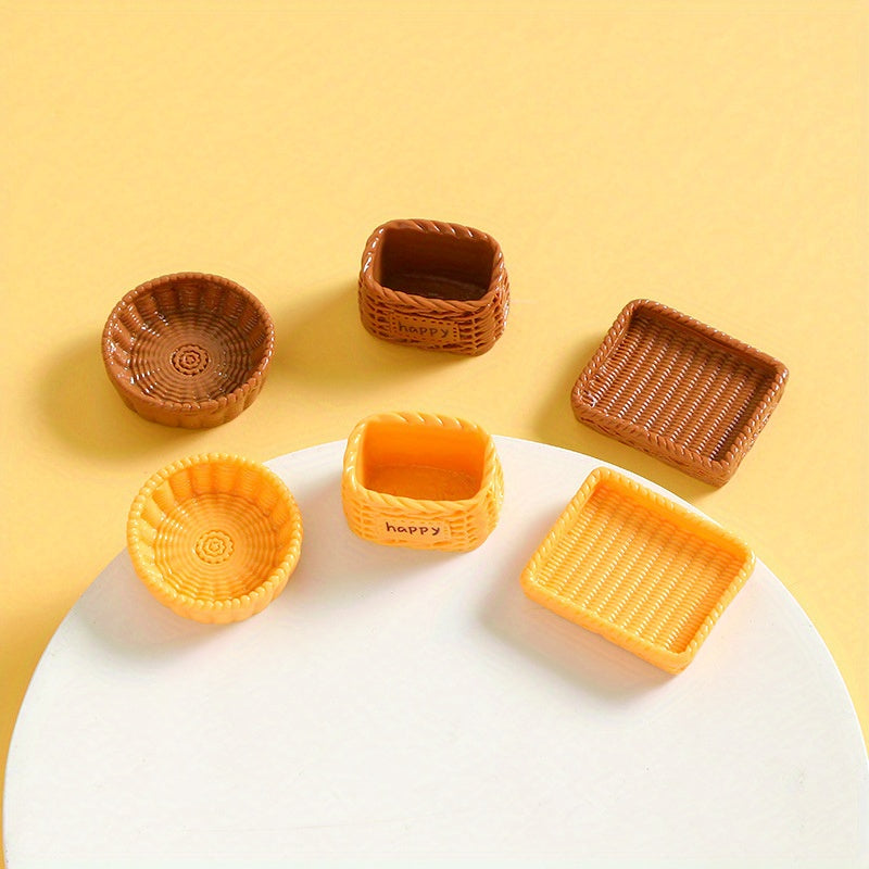 3D Mini Bread Basket Resin Tray for DIY Crafts Games Ornaments