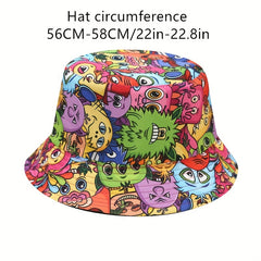 Fisherman Hat Cartoon Print Double sided Basin Hat Sun Visor Hip hop Cap