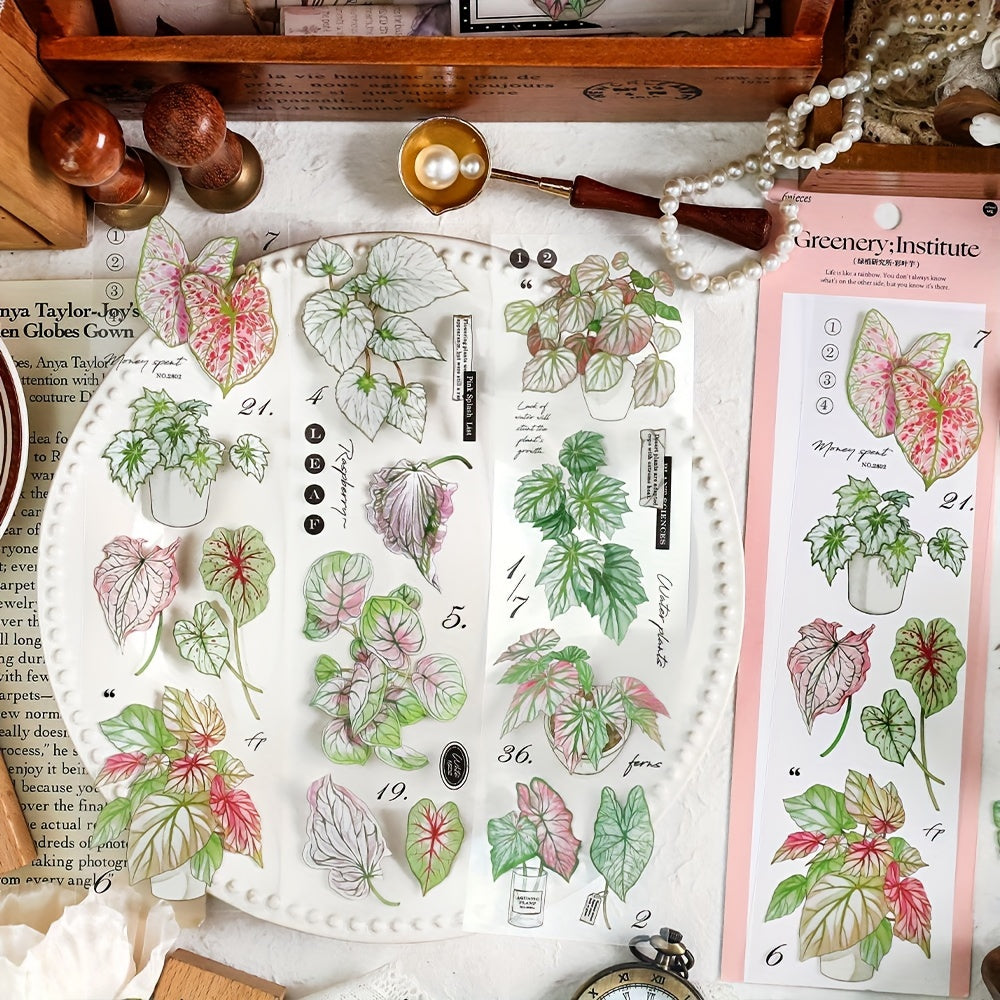6 Sheets Retro Plant PET Stickers for Scrapbooking Decorative Collage