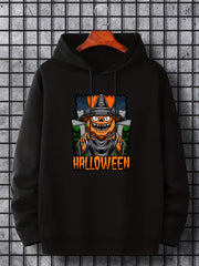 Men's Halloween Cartoon Graphic Hoodie Stretchy Drawstring Hooded Sweatshirt
