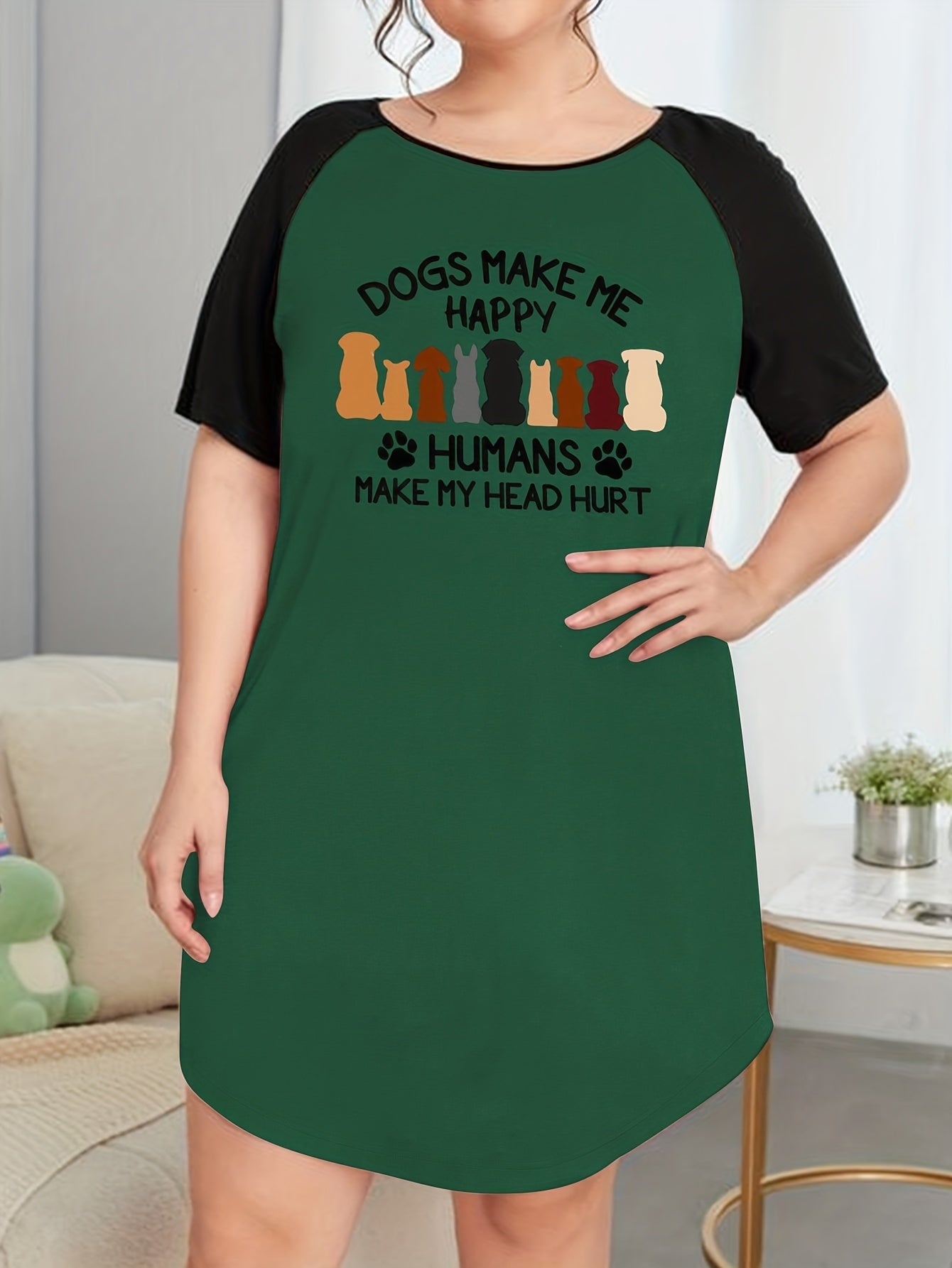 Dogs & Slogan Print Nightdress Tee Sleep Dress